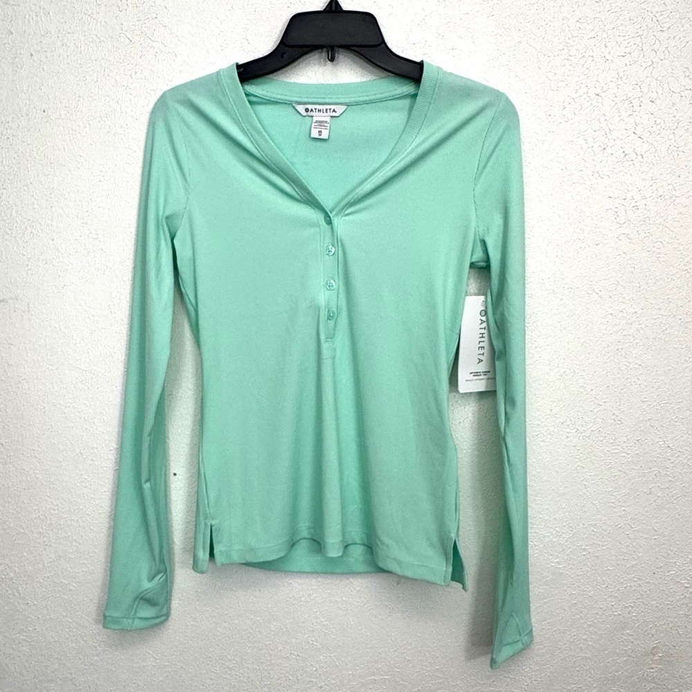 NEW Athleta Uptempo Ribbed Henley Top in Mint Green Size XS